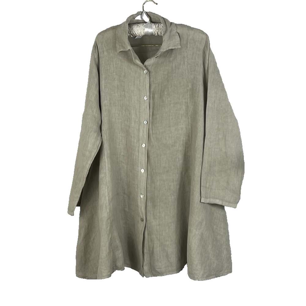 Pure Linen Women's Shirt Dress Button Down Minimalist Made In Italy